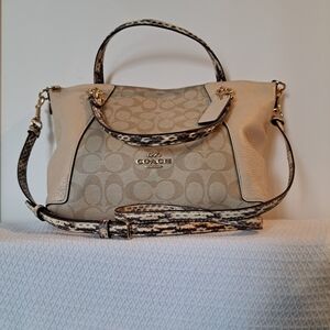COACH Kacey Satchel Signature Crossbody Handbag Cream Snake Leather Exotic
